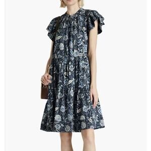 Ulla Johnson Kasim Gathered Floral Dress in Blue Cotton